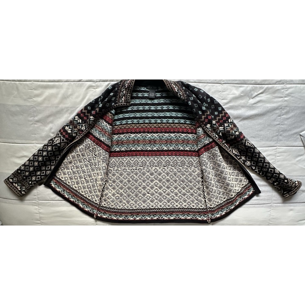 Nomadic Traders Full Zip Cardigan Sweater M Fair Isle Black Multicolor Nordic - Picture 4 of 11